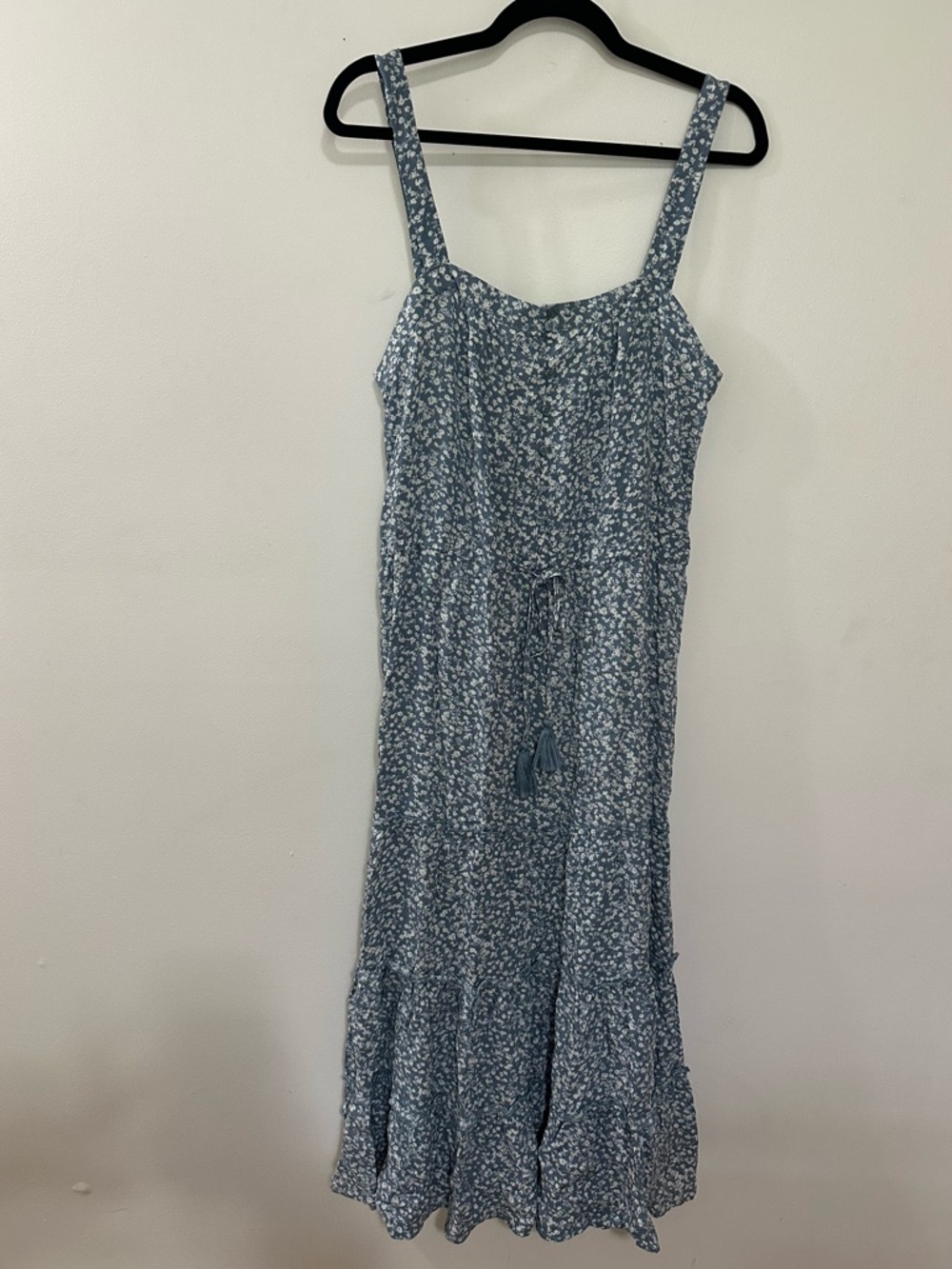 Sunday Mi Amor Blue Floral Tiered Maxi Dress Sleeveless Size Medium Cottagecore
